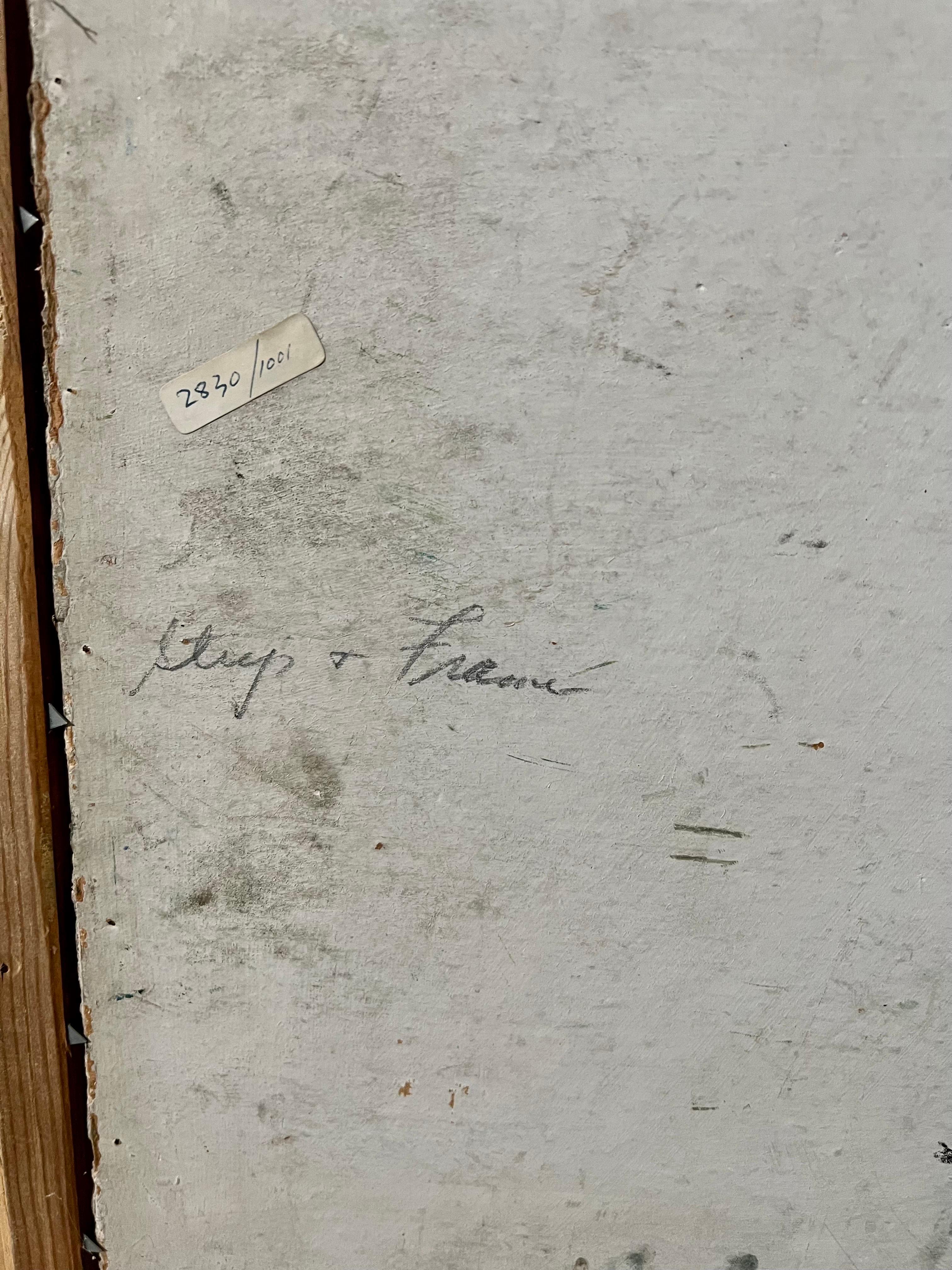 Bold Folk Art Modernist Floral Bouquet Oil Painting Flowers in Vase Gilt Frame For Sale 7