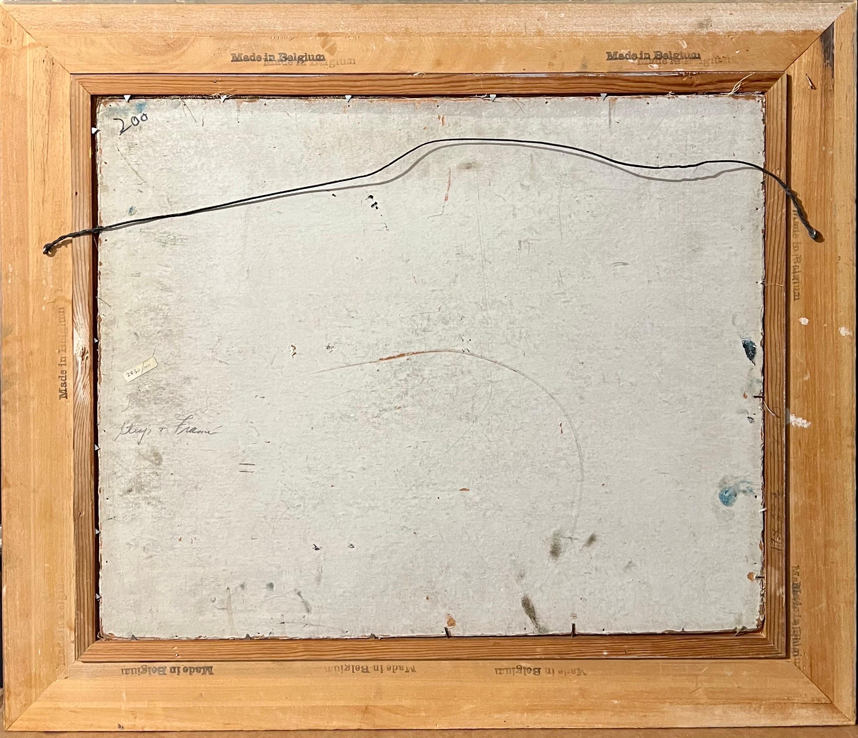 Bold Folk Art Modernist Floral Bouquet Oil Painting Flowers in Vase Gilt Frame For Sale 8