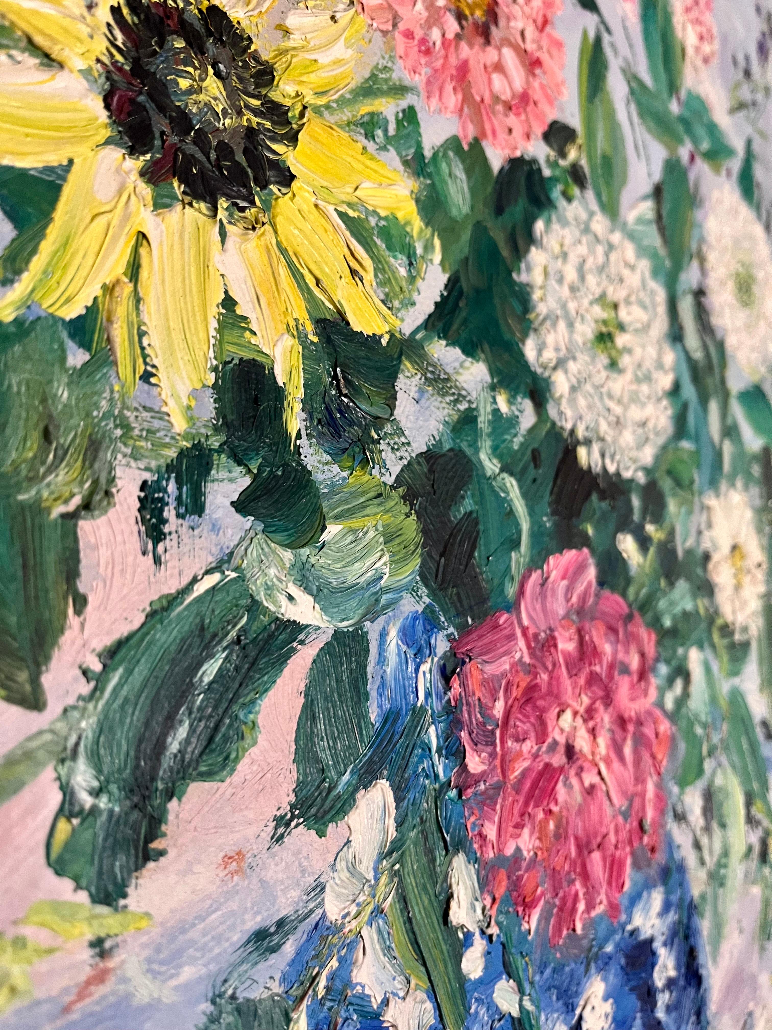 Large Bold Modernist Floral Bouquet Impasto Oil Painting Flowers Samuel Rothbort For Sale 6