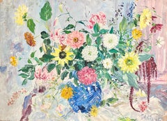Grand bouquet de fleurs moderniste audacieux Impasto peinture à l'huile fleurs Samuel Rothbort