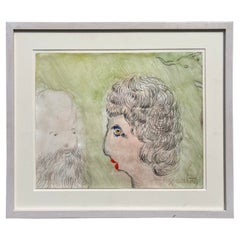 Samuel Rothbort, 1882-1971, "Frau mit roten Lippen" Aquarellpapiergemälde