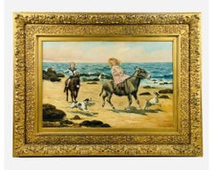 Samuel S. Carr 1837-1908 Americano Scena idilliaca sulla spiaggia Bambini e cani