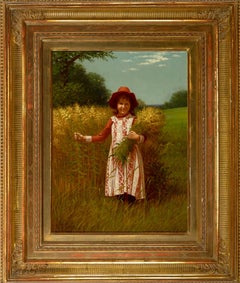 "Harvest" Samuel S. Carr, American Pastoral Scene, Child in Wheat Field
