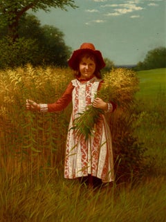 "Harvest" Samuel S. Carr, American Pastoral Scene, Child in Wheat Field