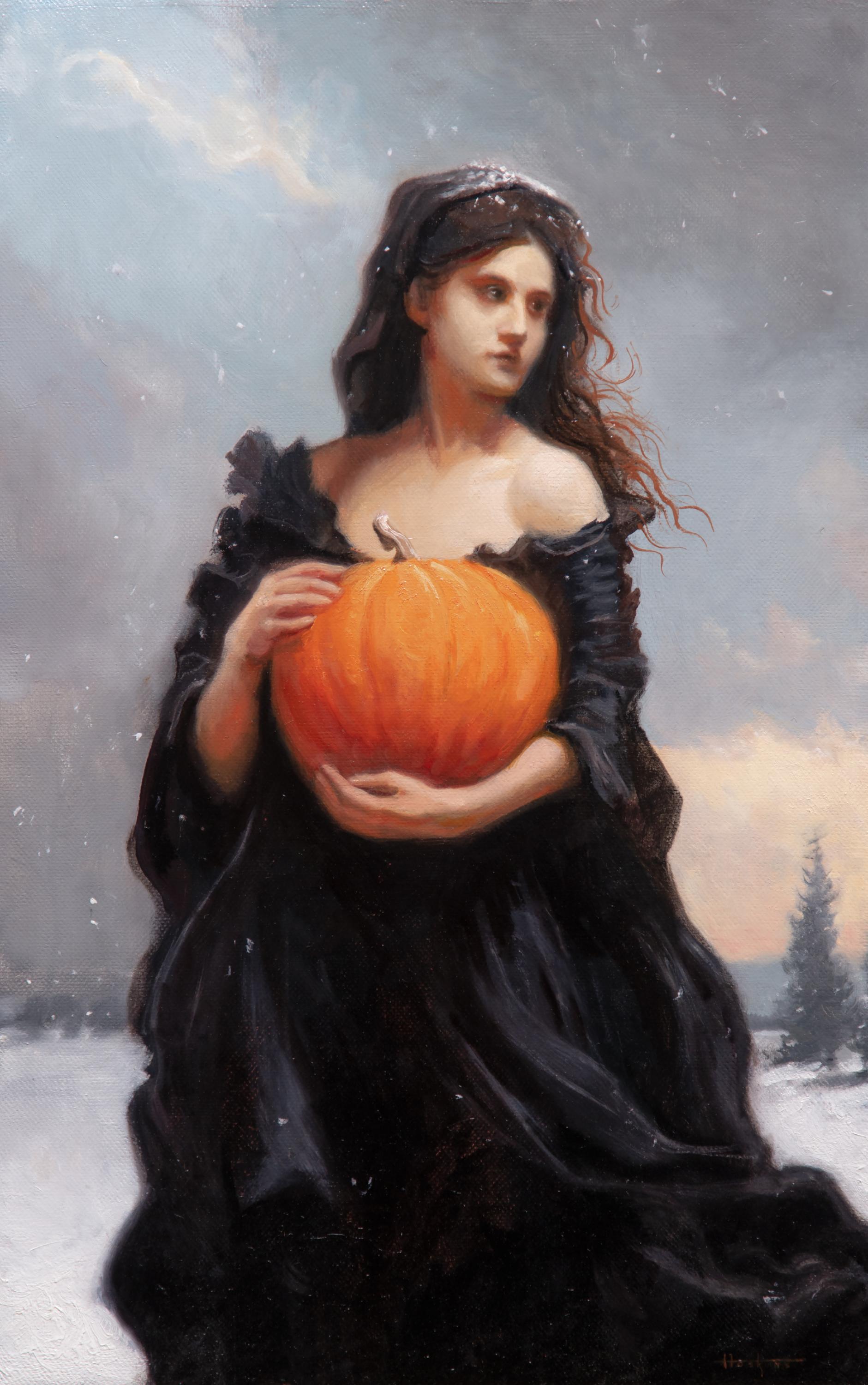 Samuel S. Hoskins Portrait Painting – Schnee in  Winter  Öl Florenz Akademie  Ernte im Herbst Reflexion Licht Schatten