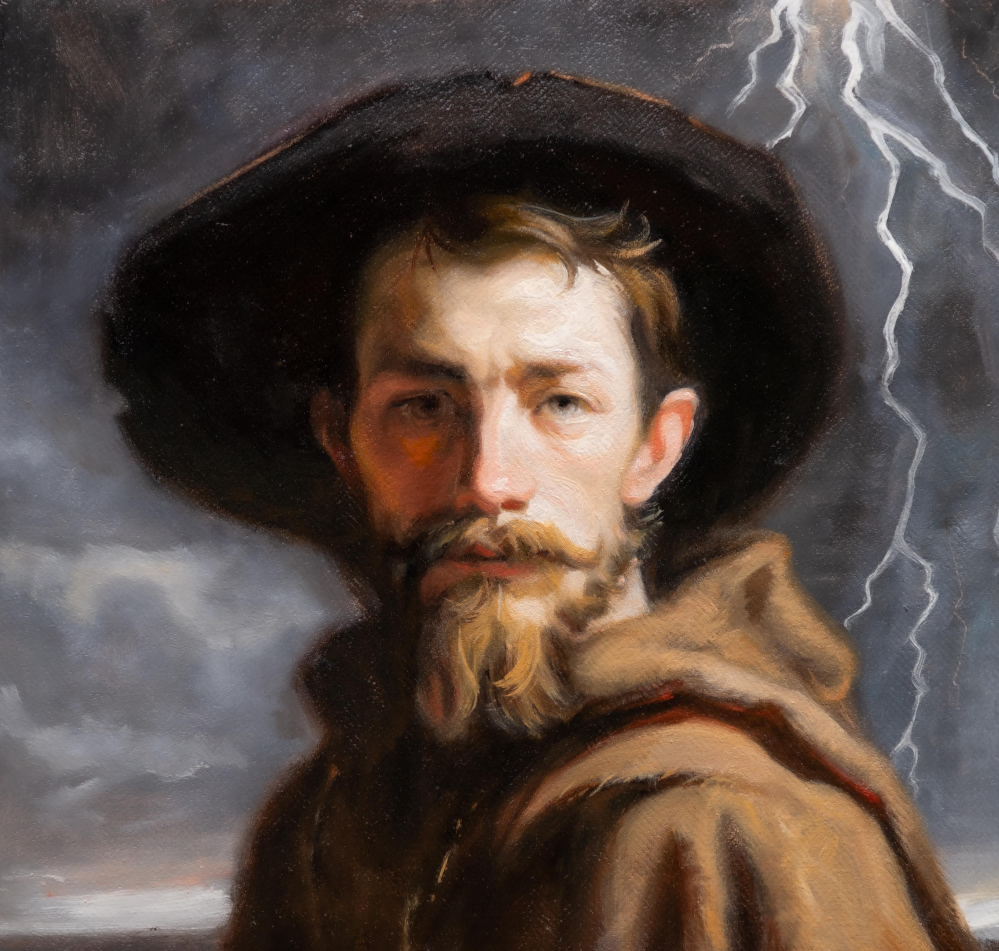 The Traveler  Oil  A Journey    Florence Academy  Oil  Sunny or a Chaotic Storm - Realist Painting by Samuel S. Hoskins