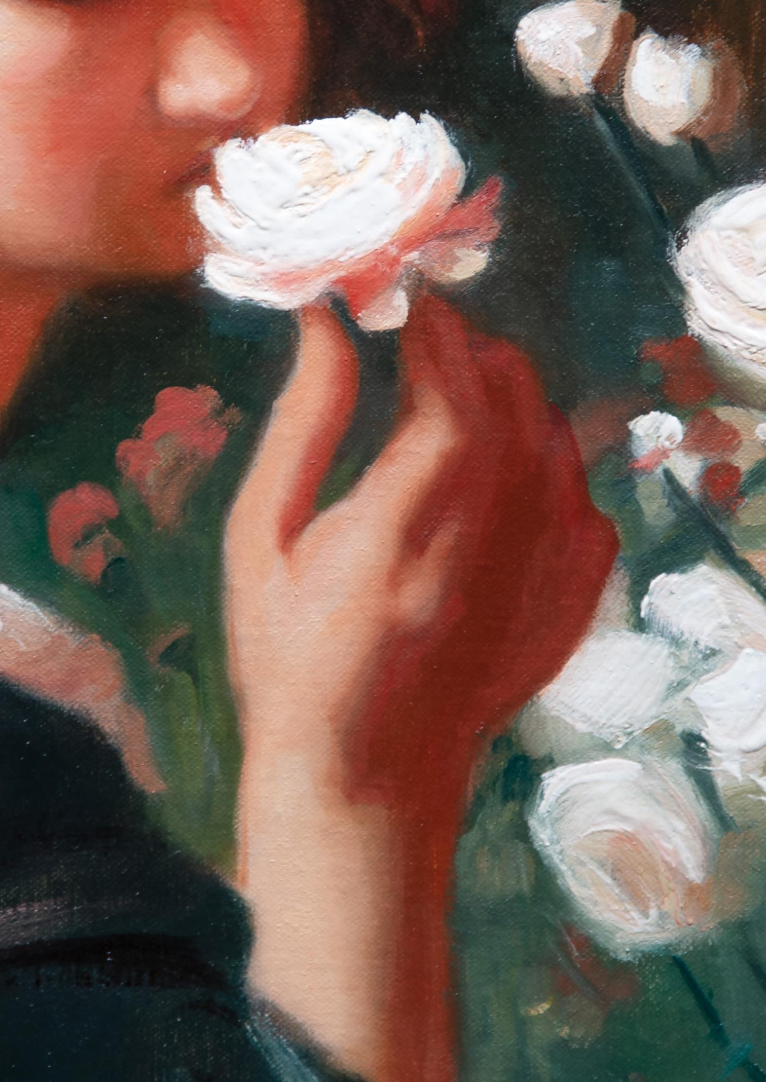 White Roses  Oil   Florence Academy   Oil   The Enchanting Fragrance of Roses - Realist Painting by Samuel S. Hoskins