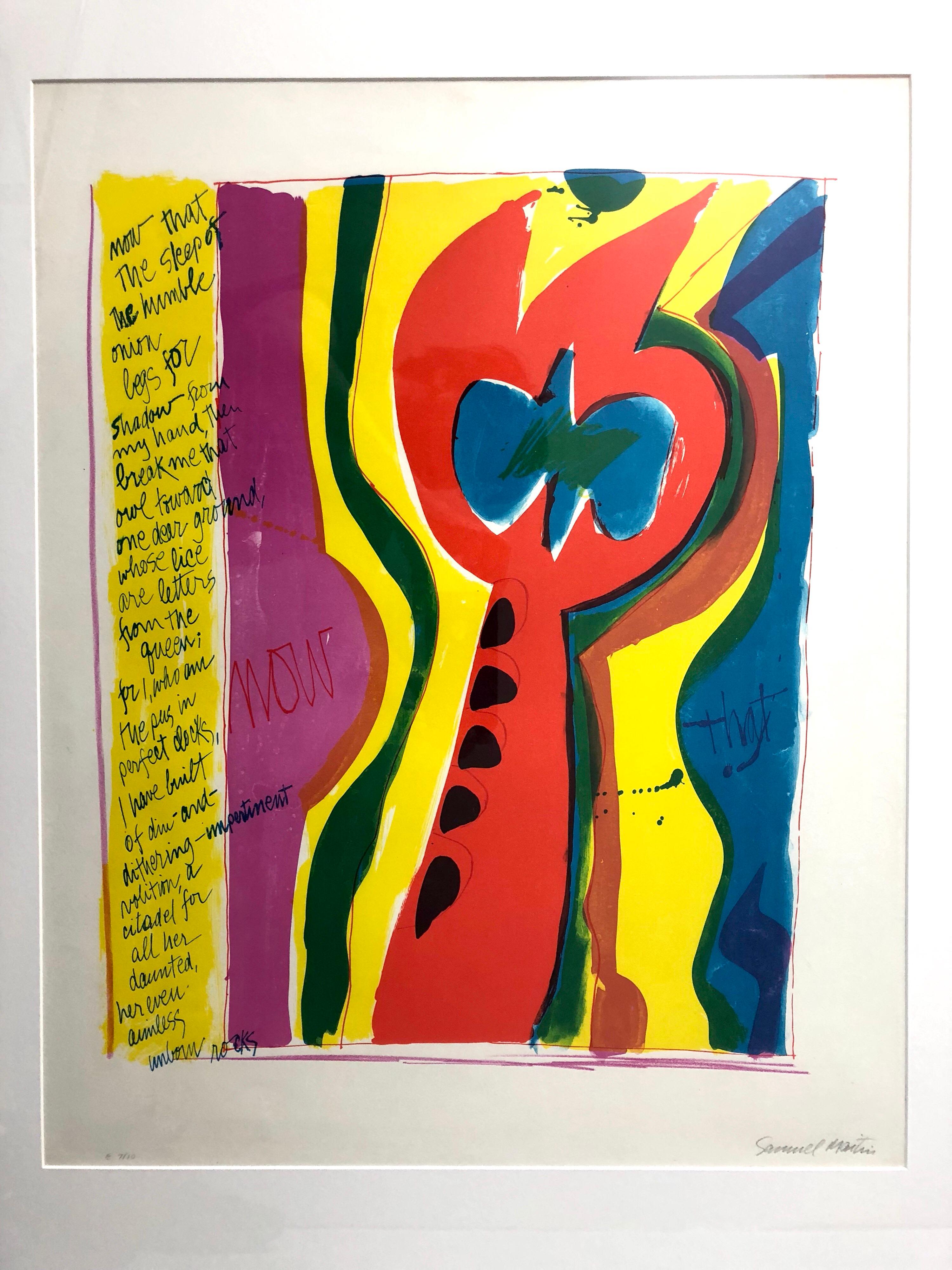 Abstract lithographs in colors from the Curwen series from 1968. Professionally framed. Number 7 of an edition of 10. Size includes frame.

A Penn alumnus, Maitin also taught for a time at the Annenberg School for Communication there.
His work