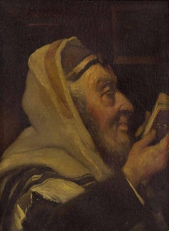 In Gebet, Frühes 20. Jahrhundert, Rabbiner Portrait Judaica Ölgemälde
