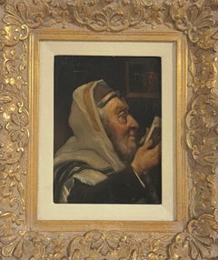 In Prayer, Early 20th Century, Rabbi Portrait Judaica Oil Painting
