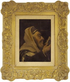 Antique In Prayer, Early 20th Century, Rabbi Portrait Judaica Oil Painting