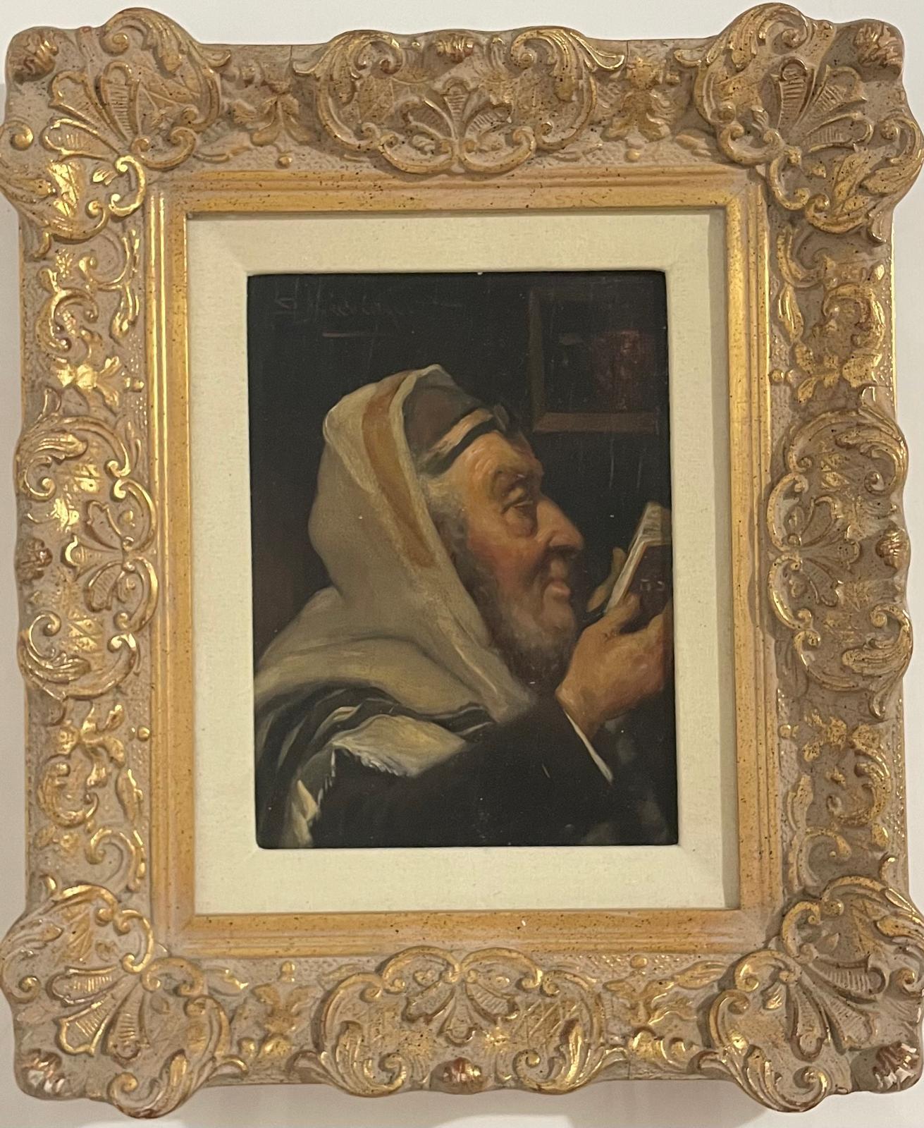 In Prayer, Early 20th Century, Rabbi Portrait Judaica Oil Painting