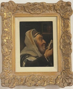 In Prayer, Early 20th Century, Rabbi Portrait Judaica Oil Painting