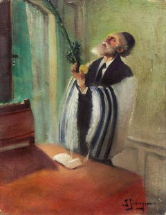 Lulav und Etrog Benediction, Judaica, Ölgemälde, frühes 20. Jahrhundert