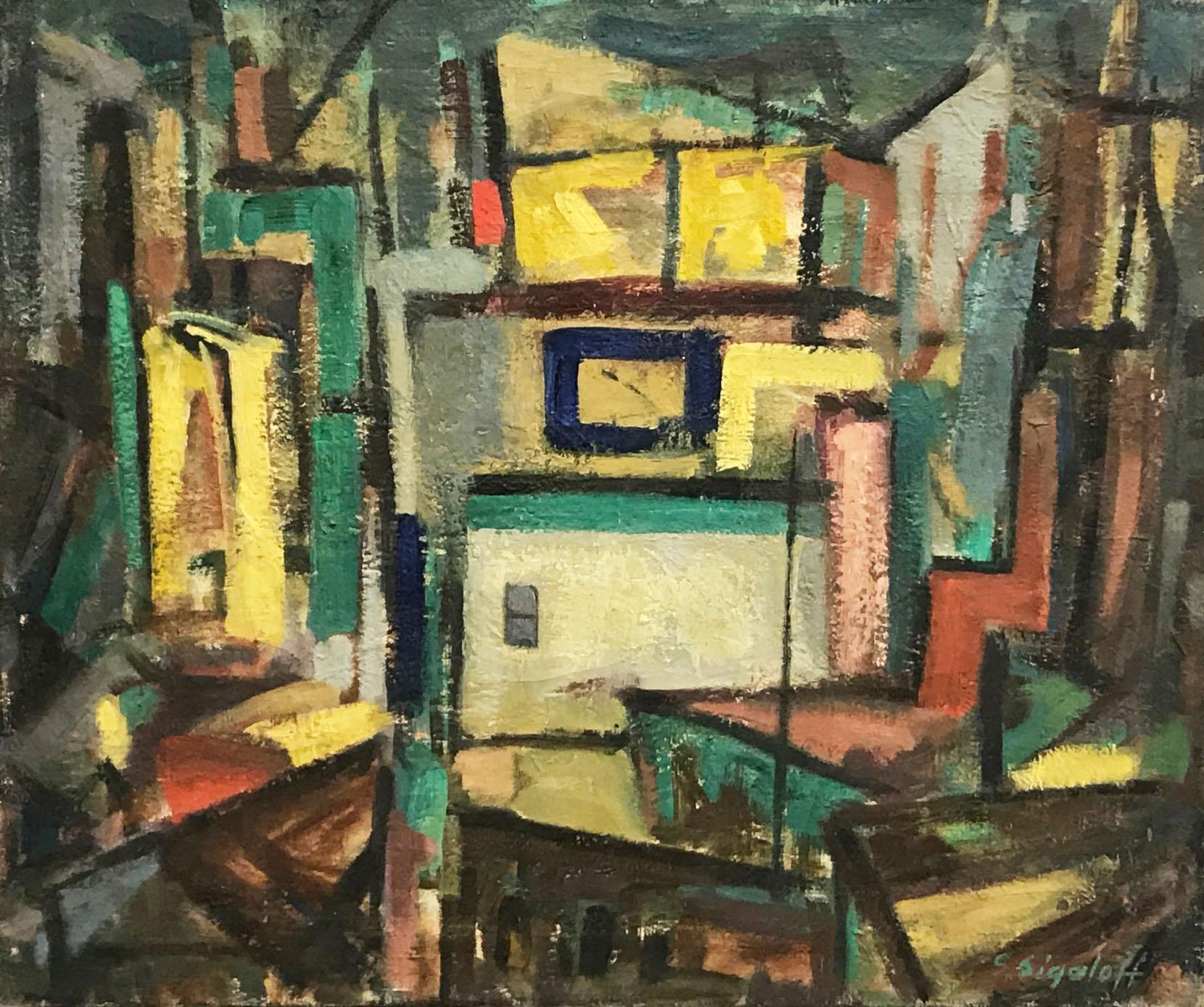 Samuel Sigaloff Abstract Painting - Untitled: A Cubist Landscape