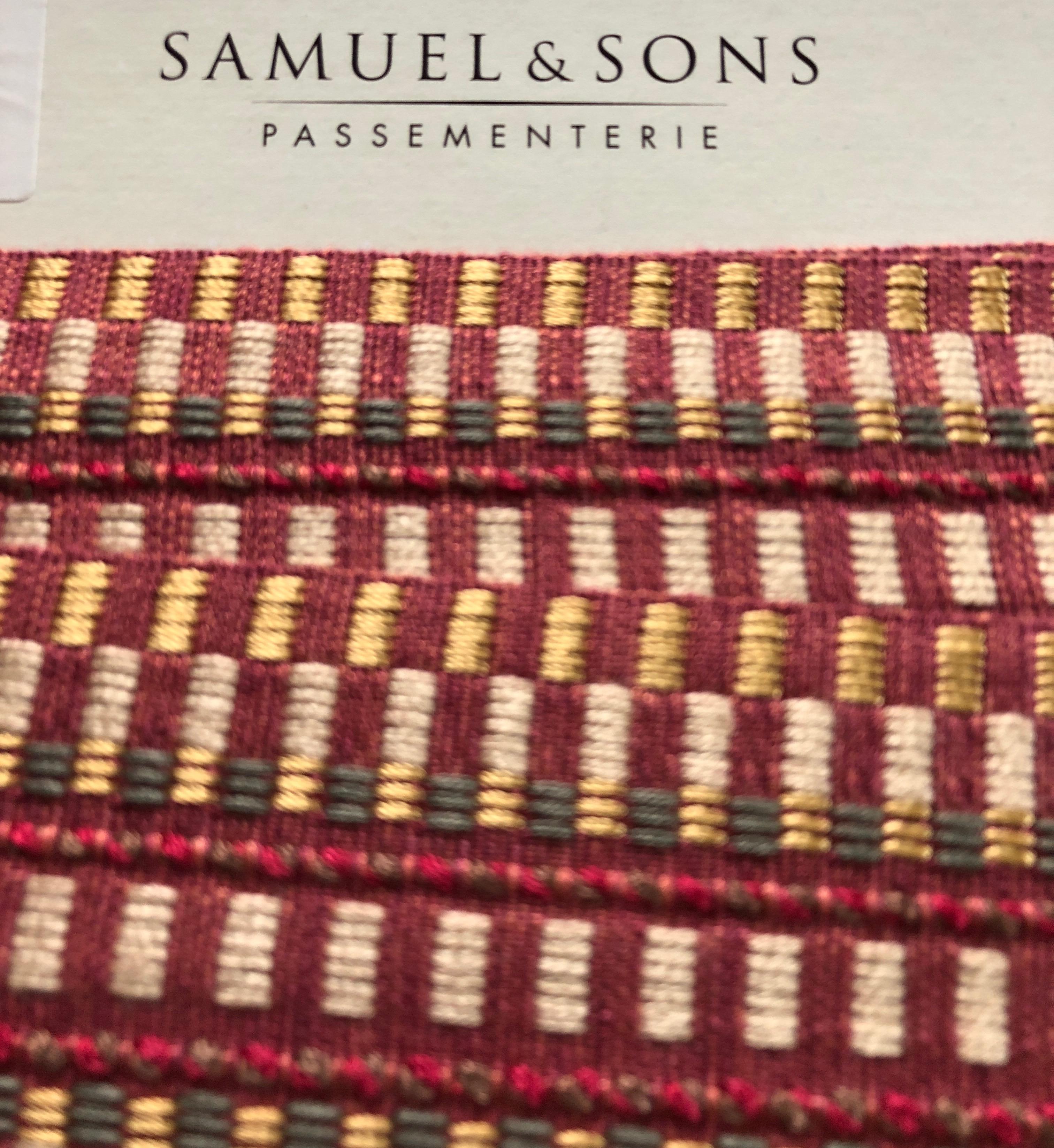 Modern Samuel & Sons Coral and Gold Woven Border Trim For Sale