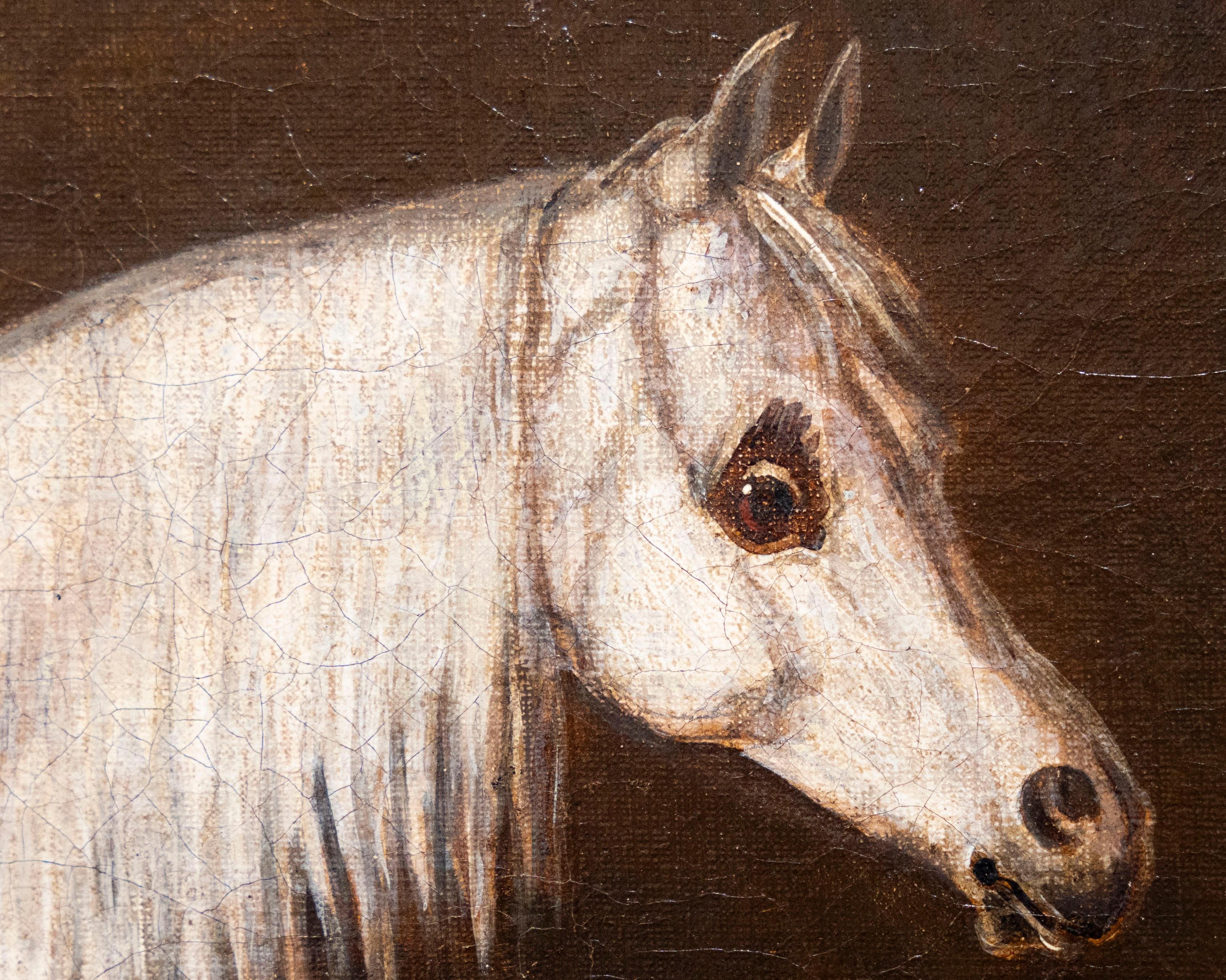 Un poney gris et un chien dans un intérieur de écurie. Samuel Spode (1798-1858), signé en vente 2