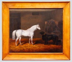 Un poni gris y un perro en el interior de un establo. Samuel Spode (1798 - 1858), firmado