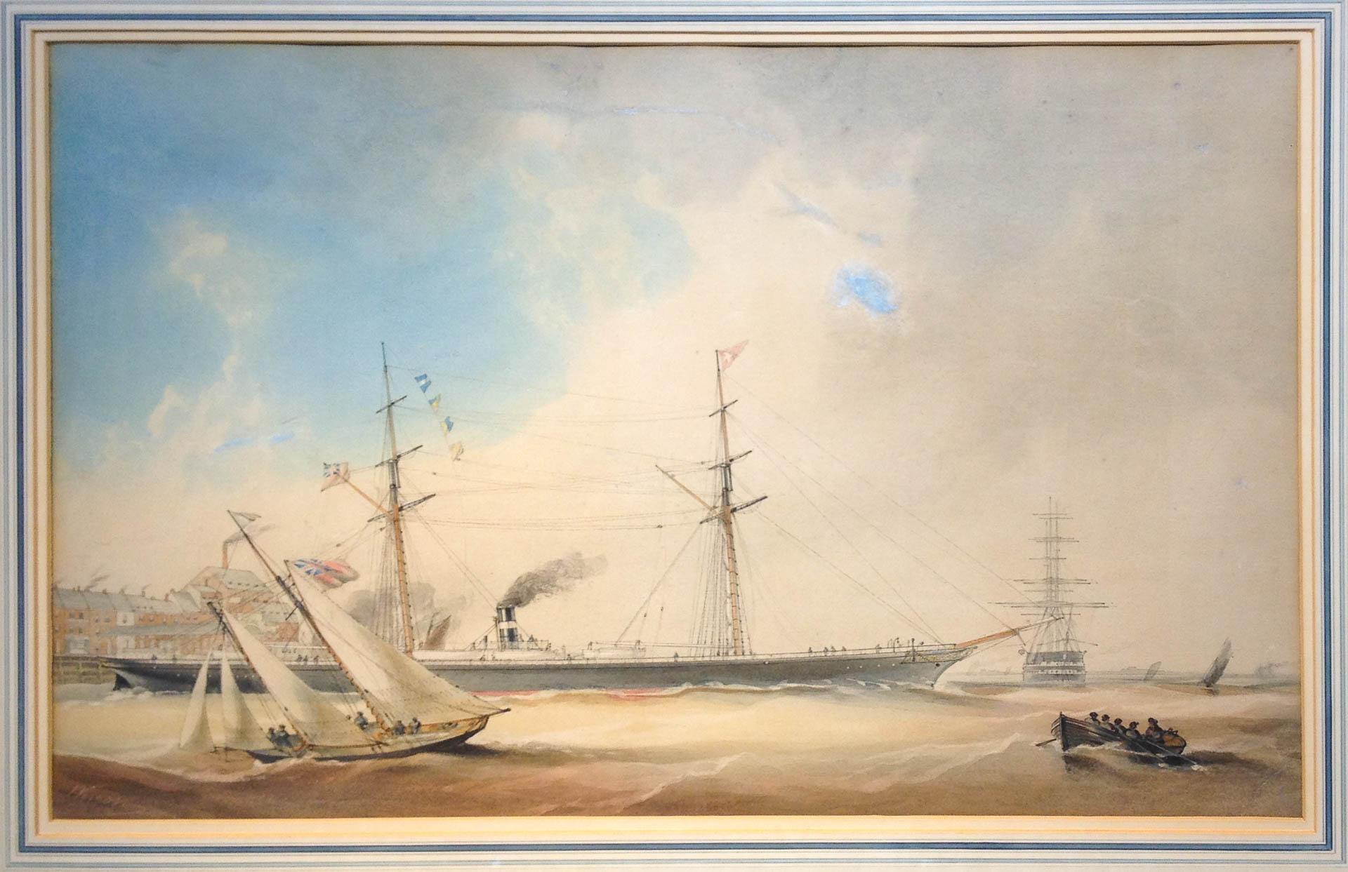 Shipping in the River Humber Off Hull, England - Painting by Samuel Wilson