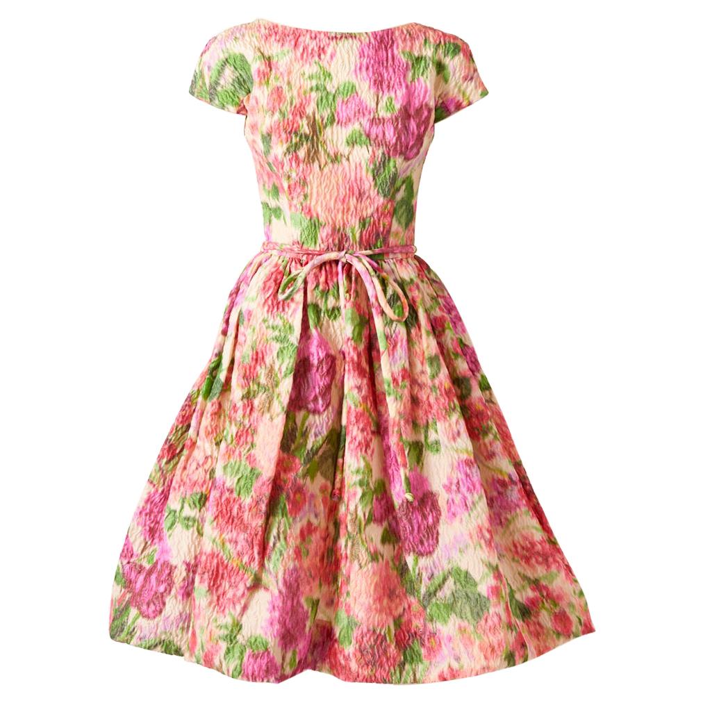 Samuel Winston Floral Pattern Dress C. 1960 For Sale