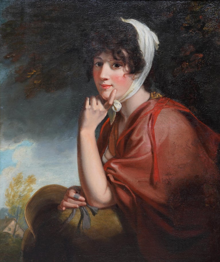 A Country Girl - Mrs Jane Woodforde nee Gardner British portrait oil painting - Painting by Samuel Woodforde