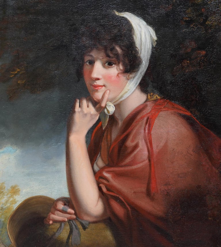 A Country Girl - Mrs Jane Woodforde nee Gardner British portrait oil painting - Old Masters Painting by Samuel Woodforde