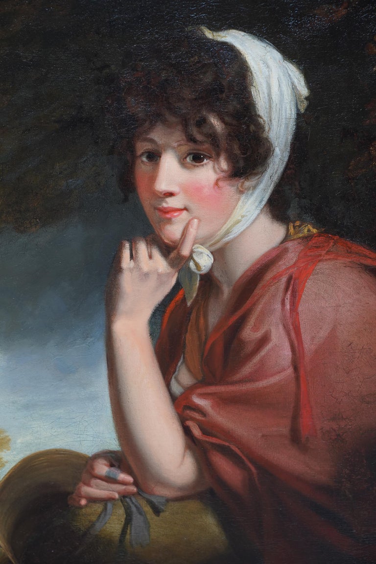 A Country Girl - Mrs Jane Woodforde nee Gardner British portrait oil painting - Brown Portrait Painting by Samuel Woodforde
