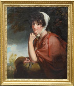 Antique A Country Girl - Mrs Jane Woodforde nee Gardner British portrait oil painting