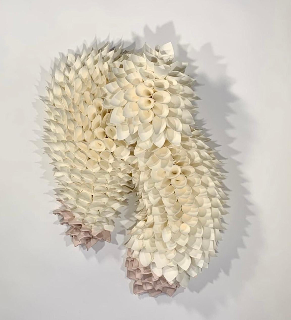 Samuelle Green Abstract Sculpture - Paper Sculpture, Wall Hanging: Untitled Ivory and Pink Dip'