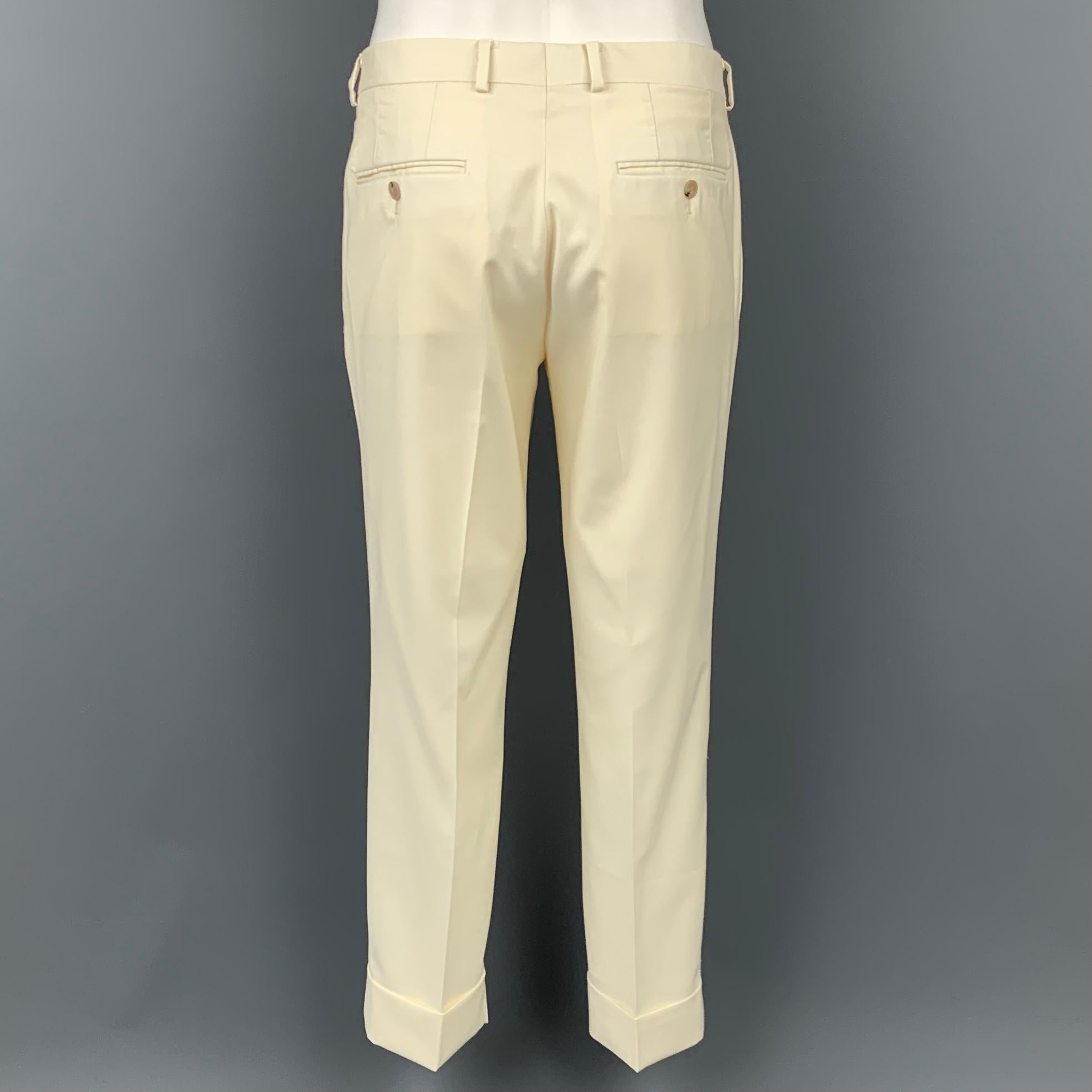 Beige SAMUELSOHN for WILKES BASHFORD Size 38 Regular Cream Solid Wool Peak Lapel Suit