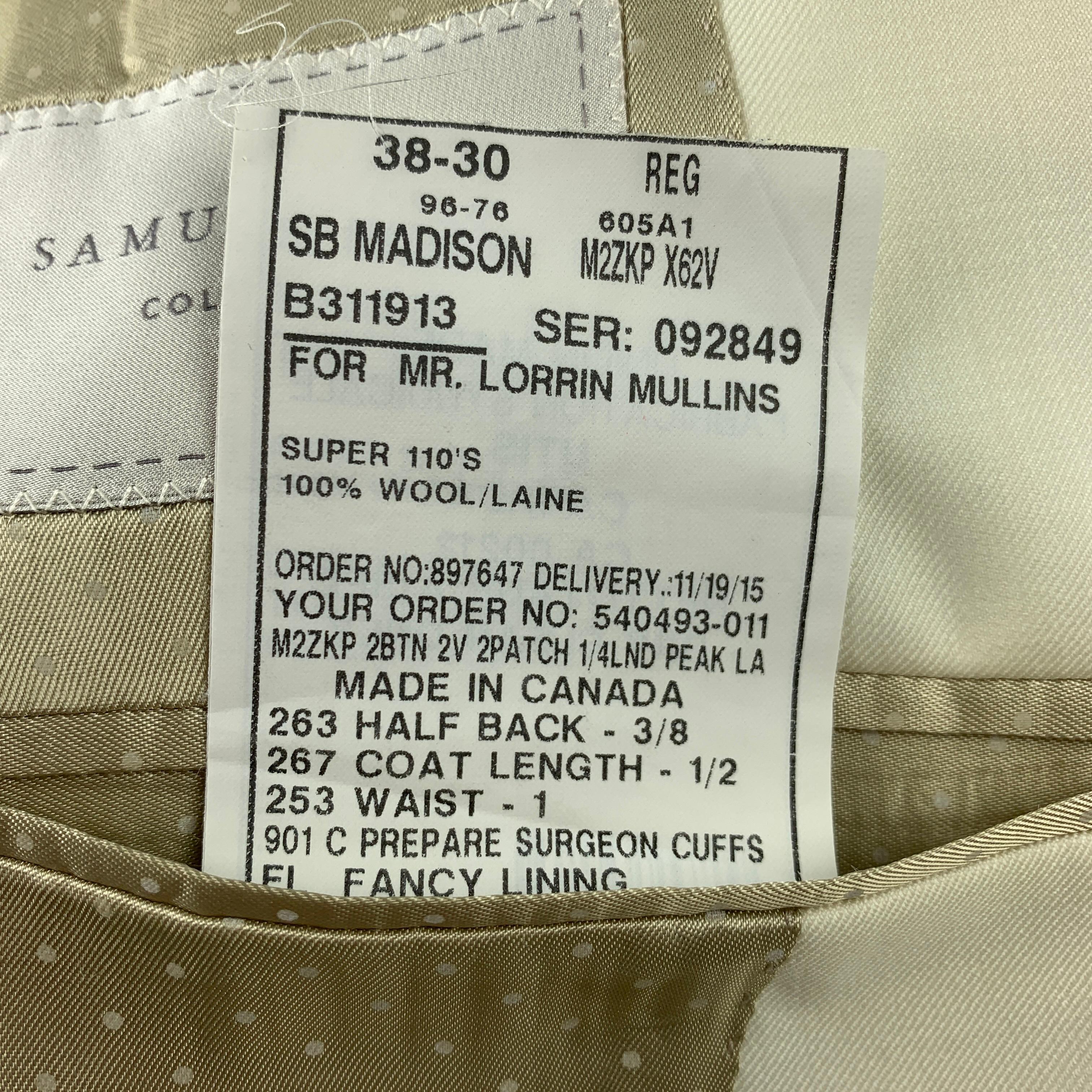 SAMUELSOHN for WILKES BASHFORD Size 38 Regular Cream Solid Wool Peak Lapel Suit In Good Condition In San Francisco, CA