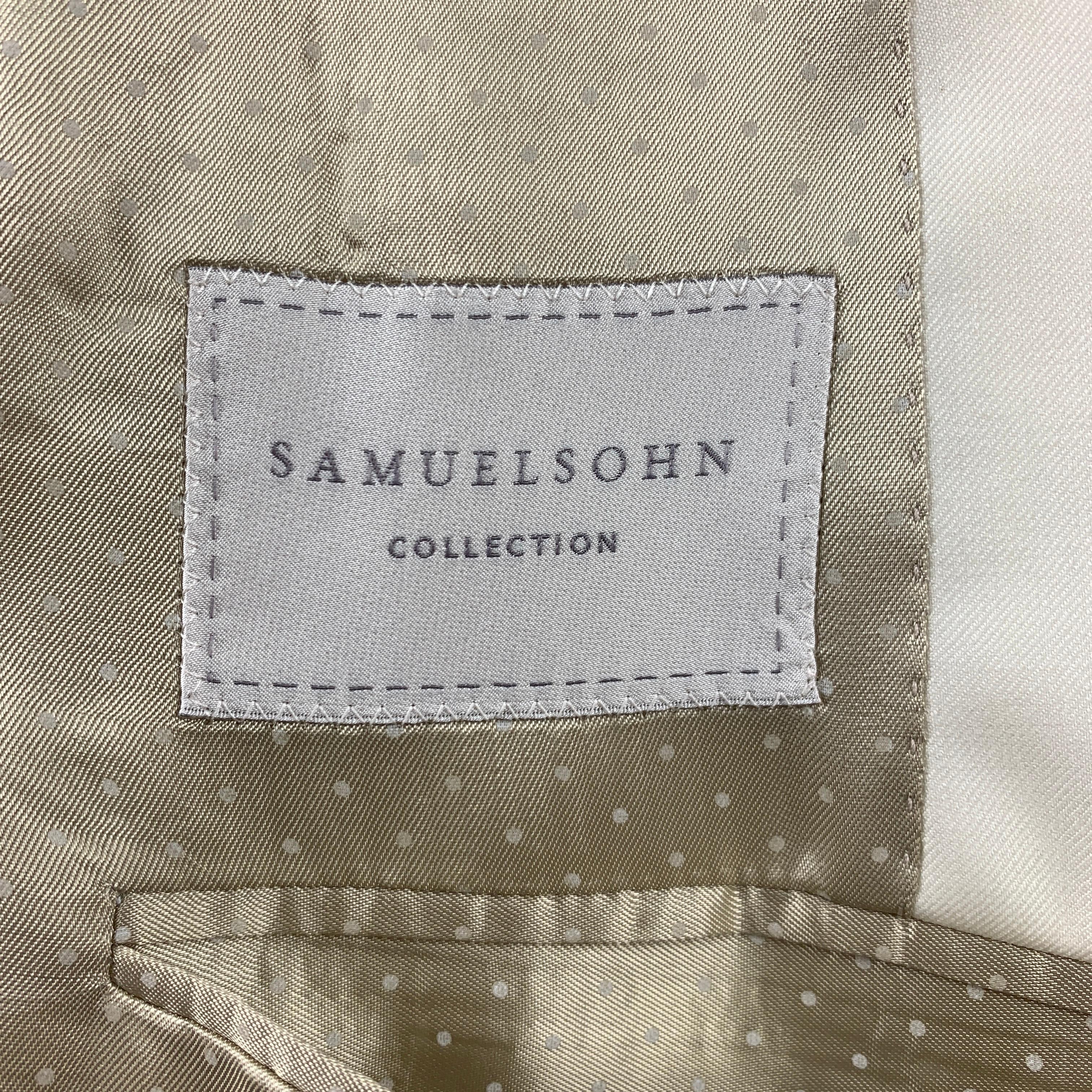 Men's SAMUELSOHN for WILKES BASHFORD Size 38 Regular Cream Solid Wool Peak Lapel Suit