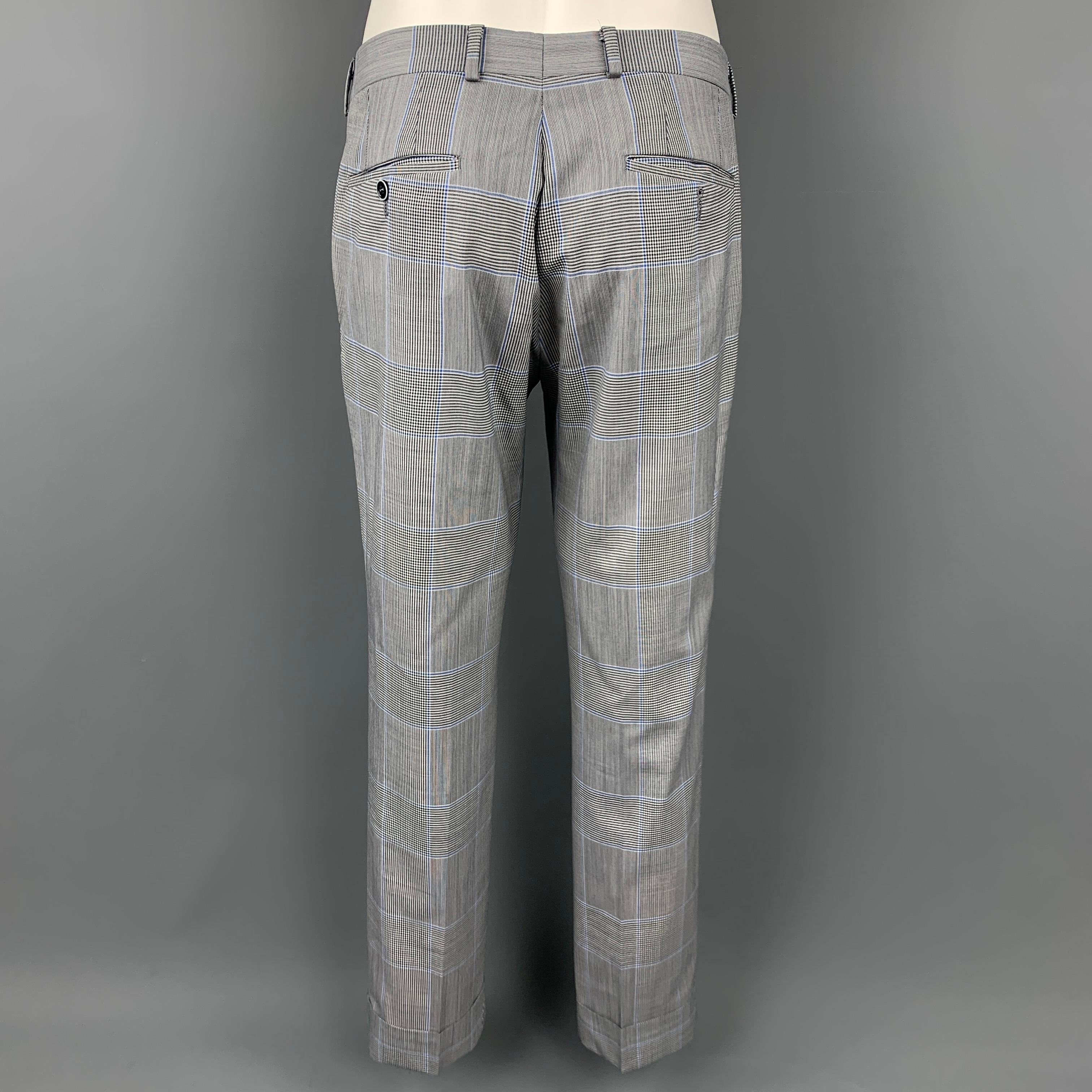 SAMUELSOHN for WILKES BASHFORD Size 38 Regular Grey & Blue Glenplaid Suit In Good Condition In San Francisco, CA