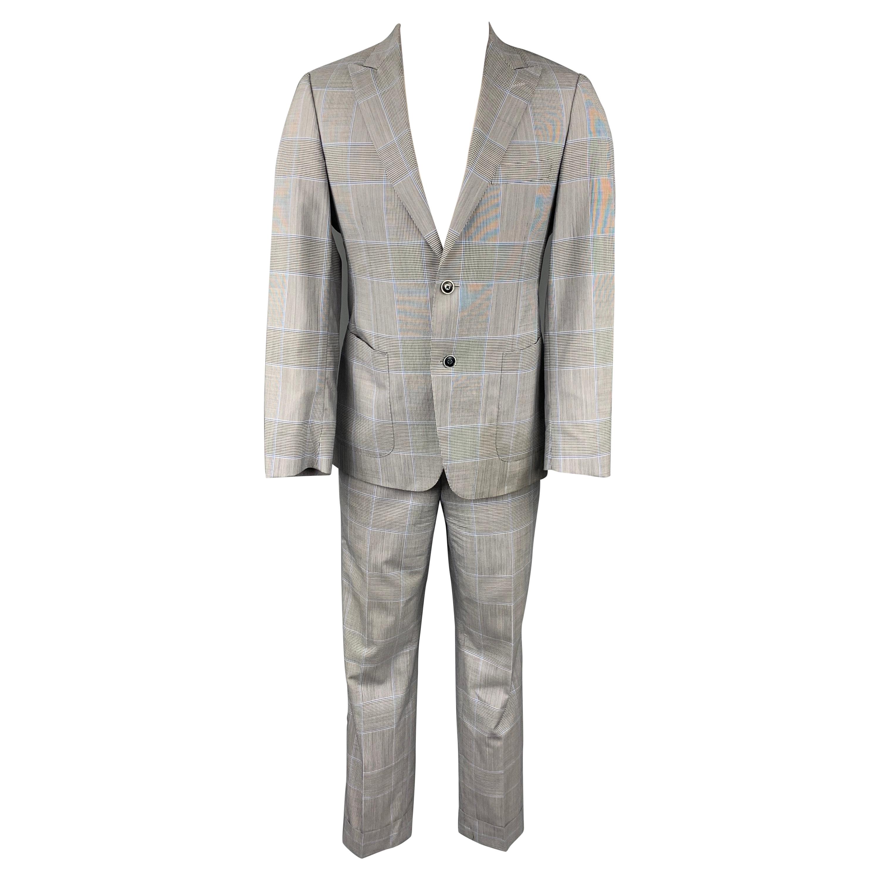 SAMUELSOHN for WILKES BASHFORD Size 38 Regular Grey & Blue Glenplaid Suit