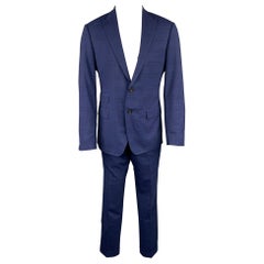 SAMUELSOHN Size 40 Navy Glenplaid Wool / Lycra Peak Lapel Custom Suit