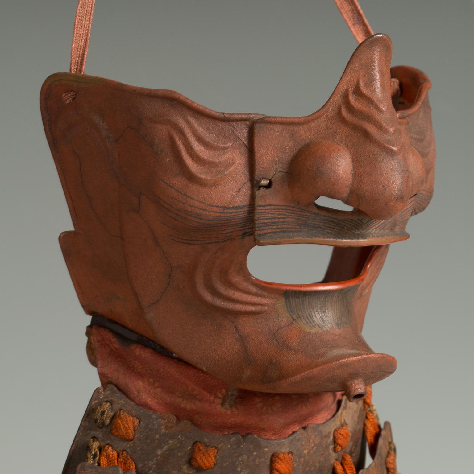 18th Century and Earlier Samurai Mask with a Fierce Expression Ressei Menpo For Sale