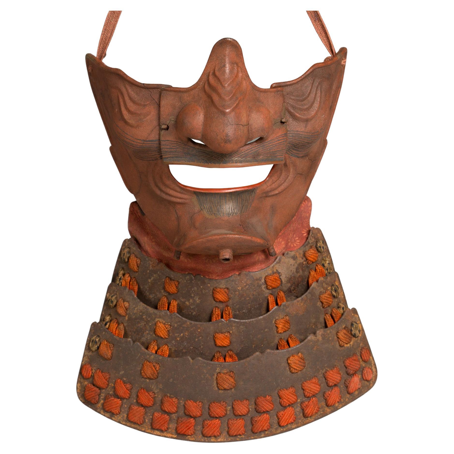 Samurai Mask with a Fierce Expression Ressei Menpo For Sale