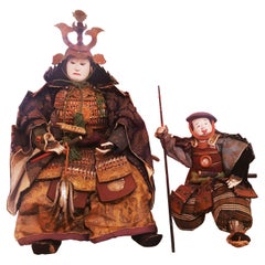 Antique Samuraï Puppet Musha Nyngyo A Set of 2 Sculpture