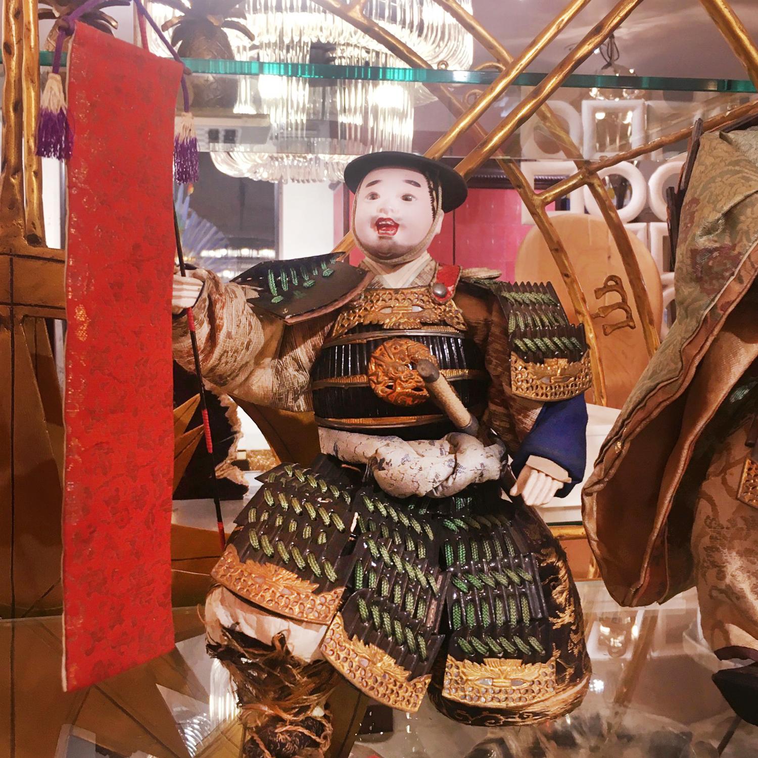 Japanese Samuraï Puppet Musha Nyngyo B Set of 2 Sculpture For Sale