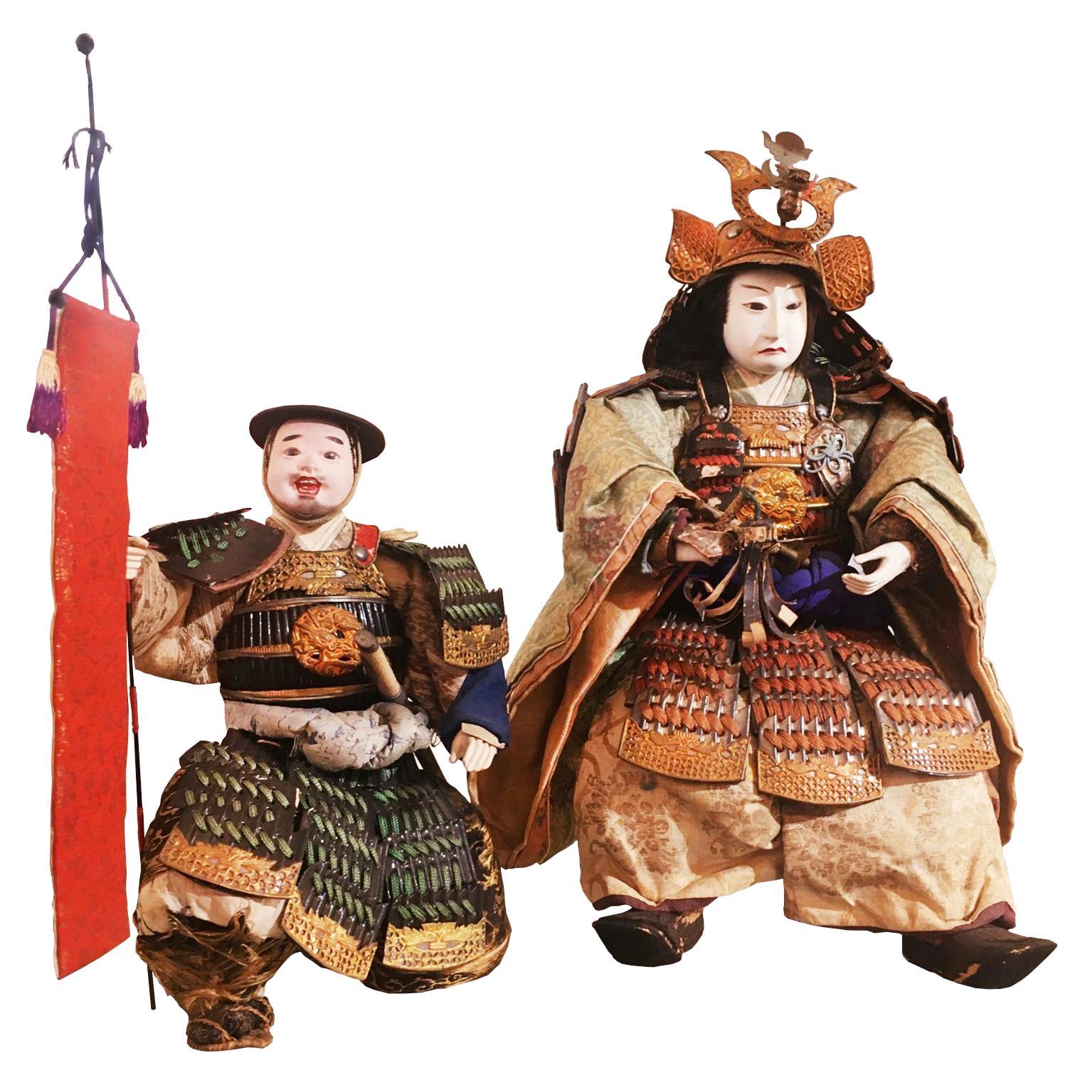 Samuraï Puppet Musha Nyngyo B Set of 2 Sculpture For Sale