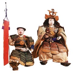 Antique Samuraï Puppet Musha Nyngyo B Set of 2 Sculpture