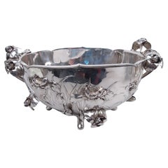 Samurai Shokai Japanese Meiji Art Nouveau Silver Centerpiece Bowl