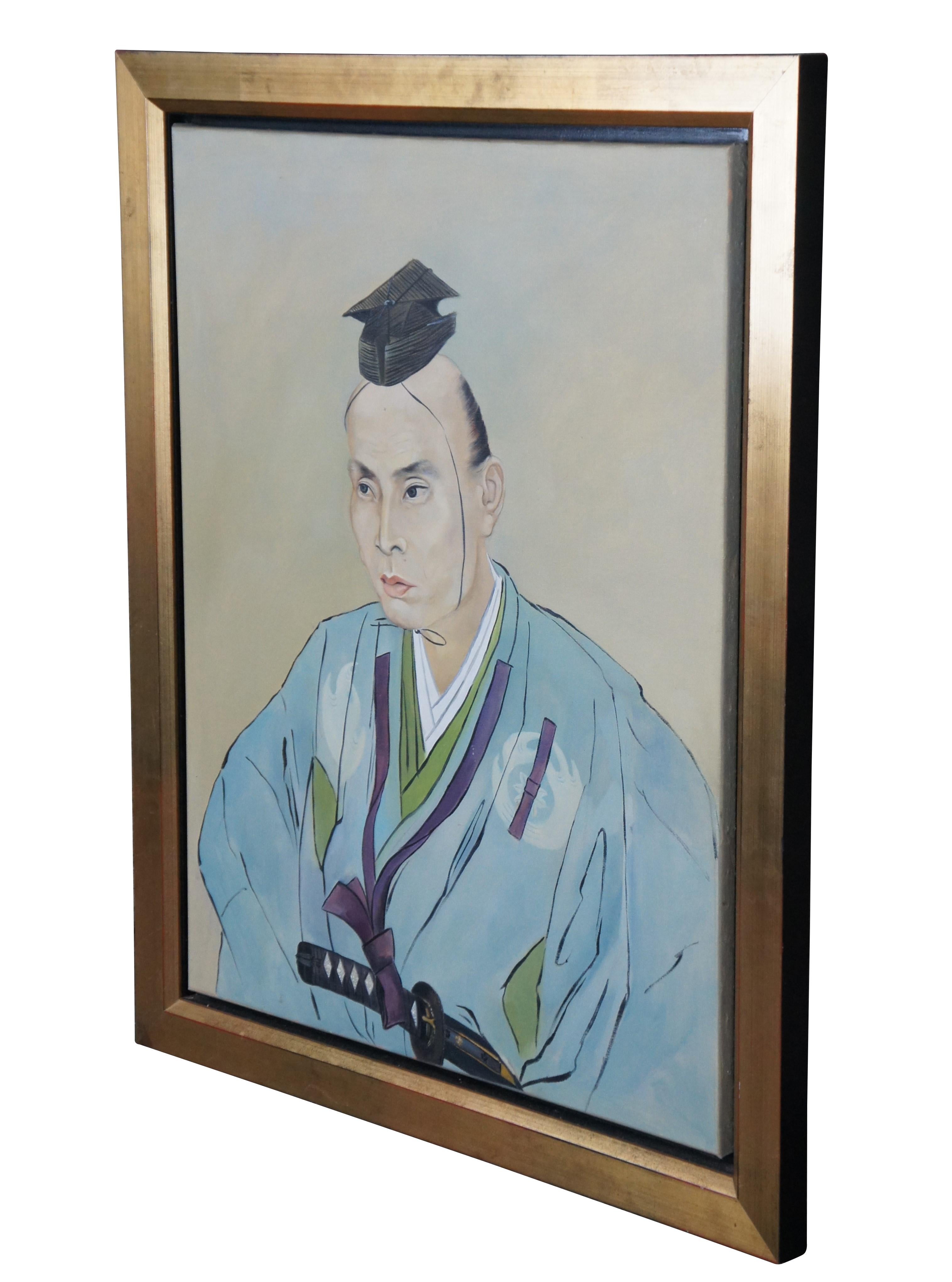 Japonisme Portrait du Samurai Takami Senseki d'après une peinture à l'huile néerlandaise de Watanabe Kazan encadrée en vente