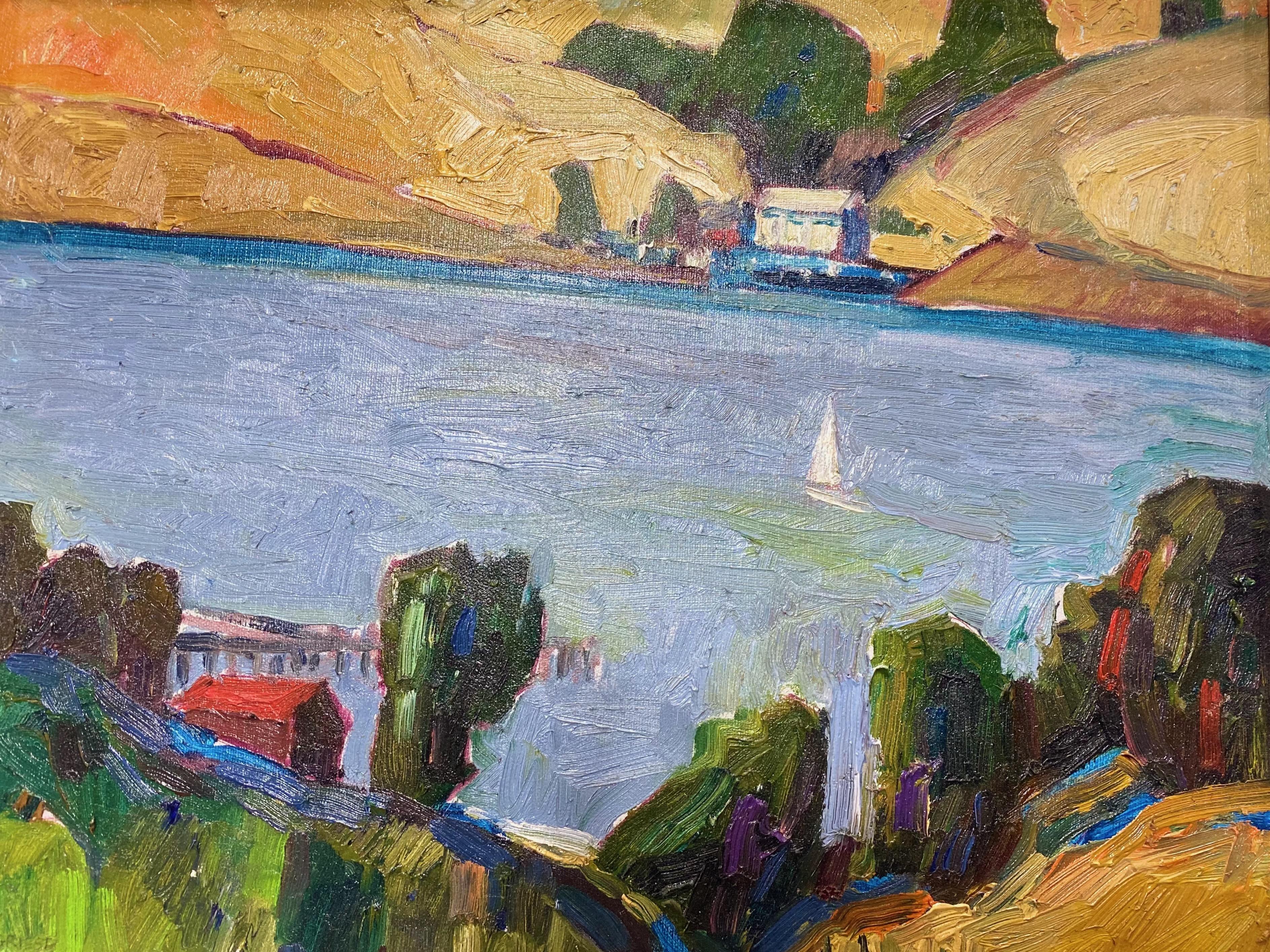 American San Francisco Bay Area Coastal Landscape Painting by Lundy Siegriest, 1977