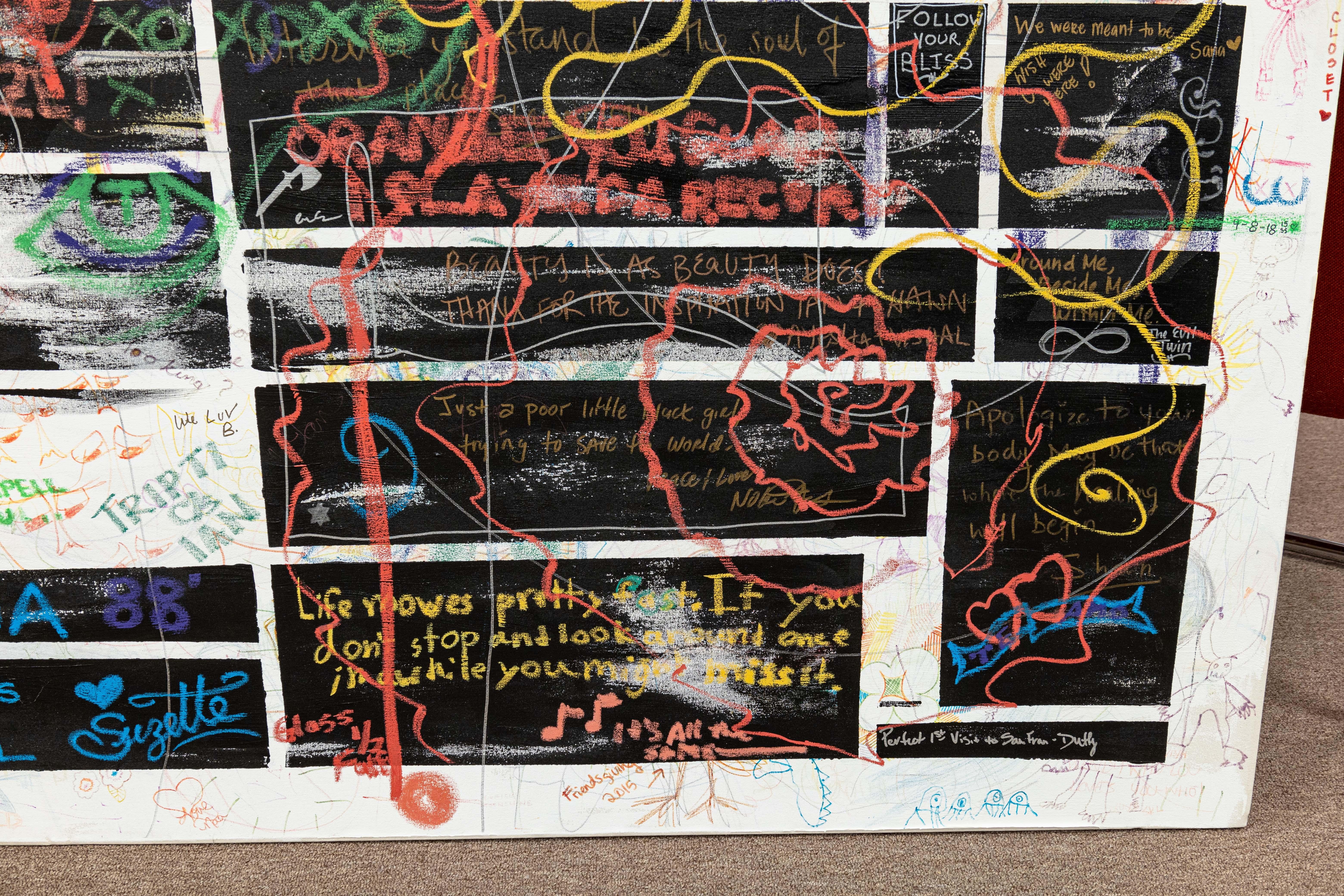 San Francisco CA Artist Collective Signed Mixed-Media Painting on Linen 2000s For Sale 5