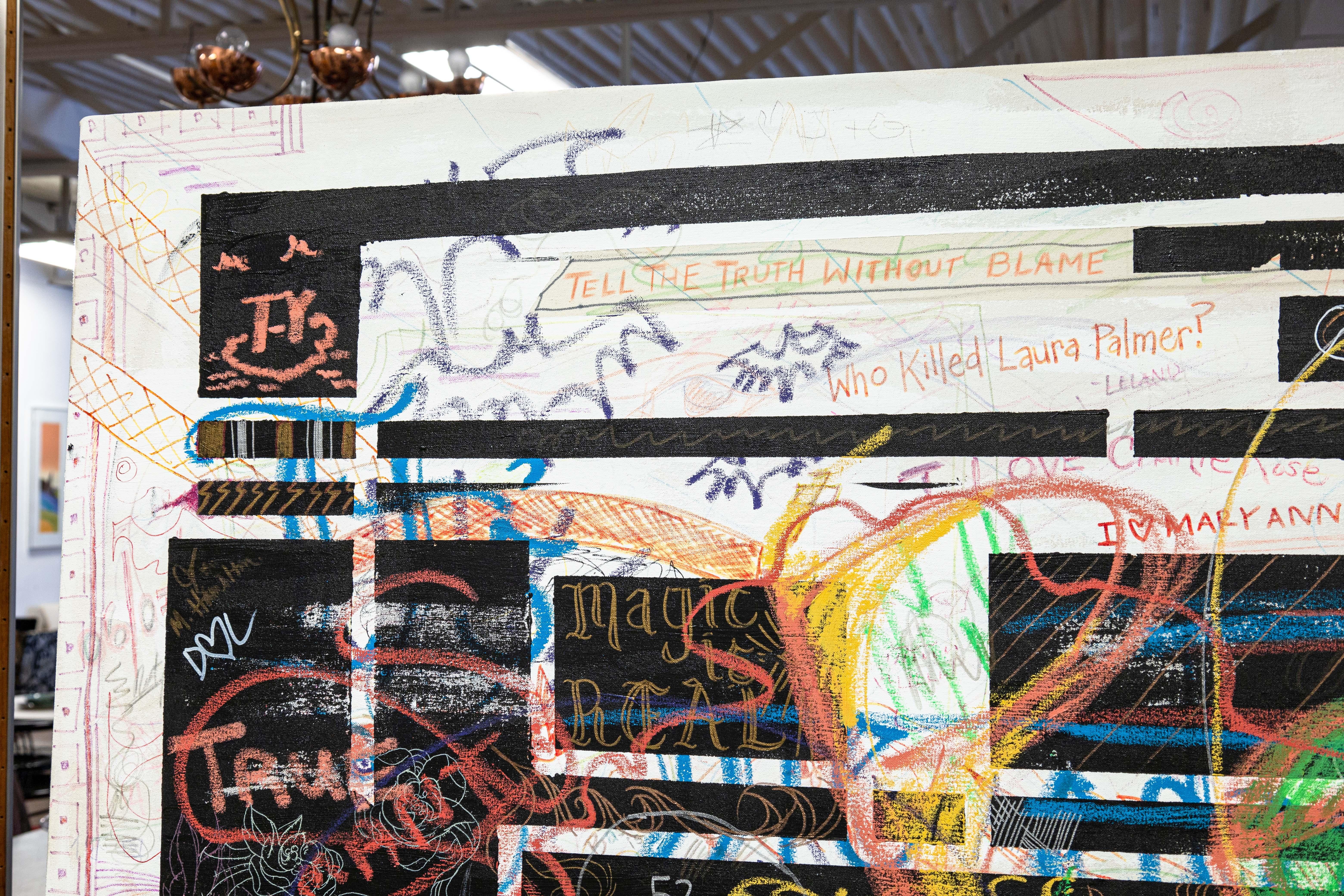 American San Francisco CA Artist Collective Signed Mixed-Media Painting on Linen 2000s For Sale