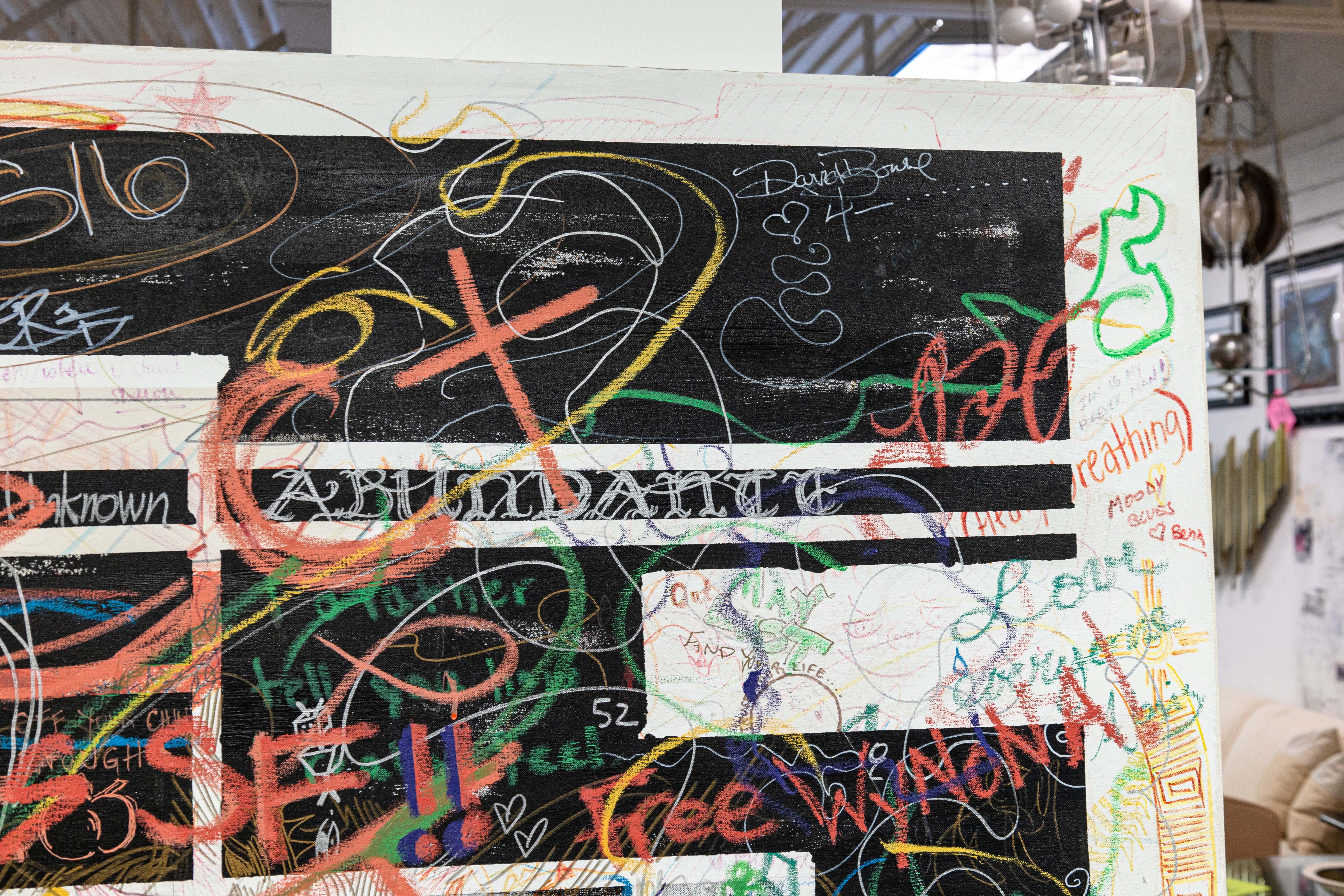 Contemporary San Francisco CA Artist Collective Signed Mixed-Media Painting on Linen 2000s For Sale