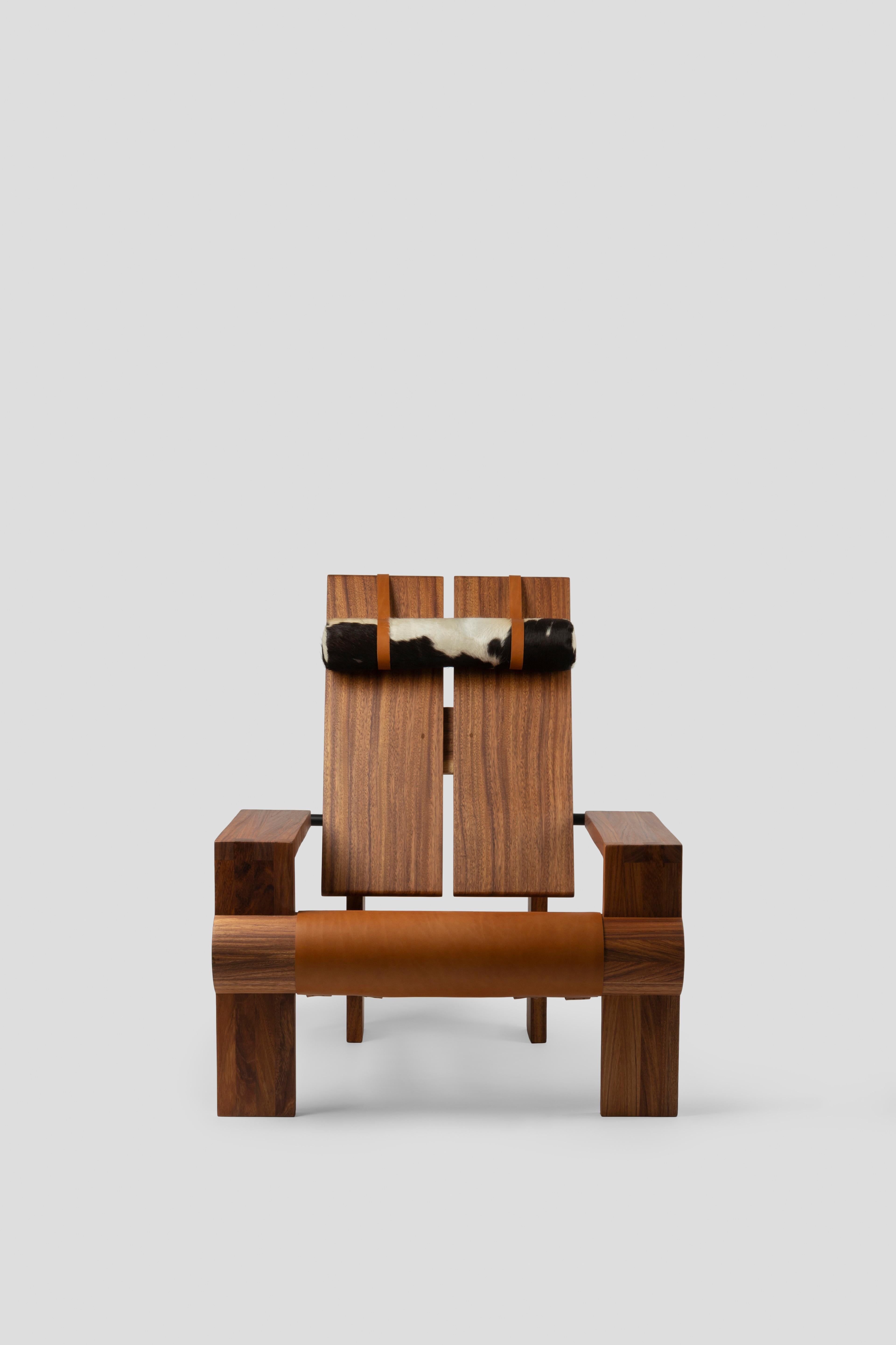 Inspired by the classic Adirondack Chair, an iconic American piece often used on porches and patios, this chair was designed upon request from a client for a residence in Healdsburg, California. 
Our starting point was an abstraction of the original