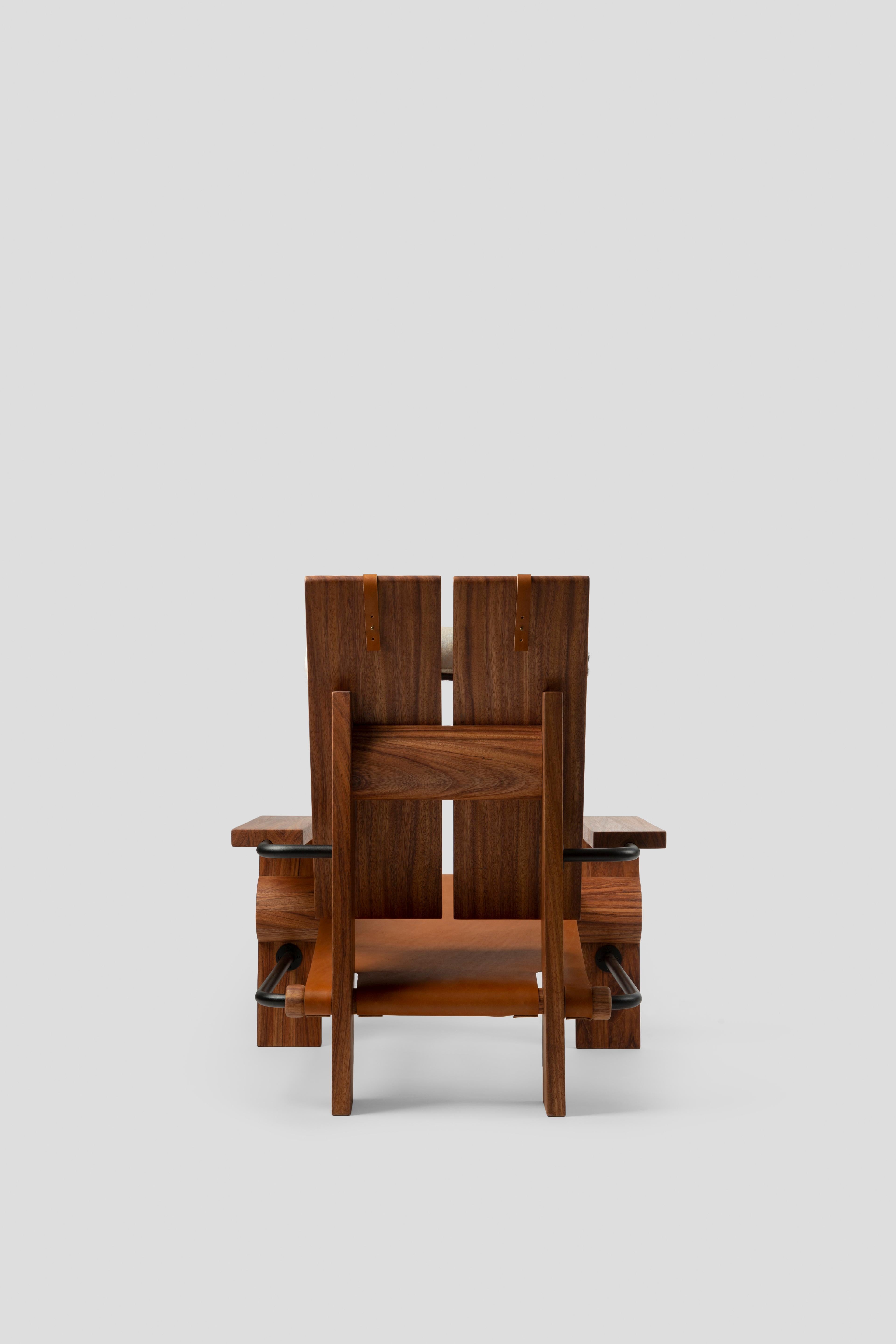 Modern San Francisco chair, Leather and Dark Tropical Wood, Contemporary Mexican Design For Sale