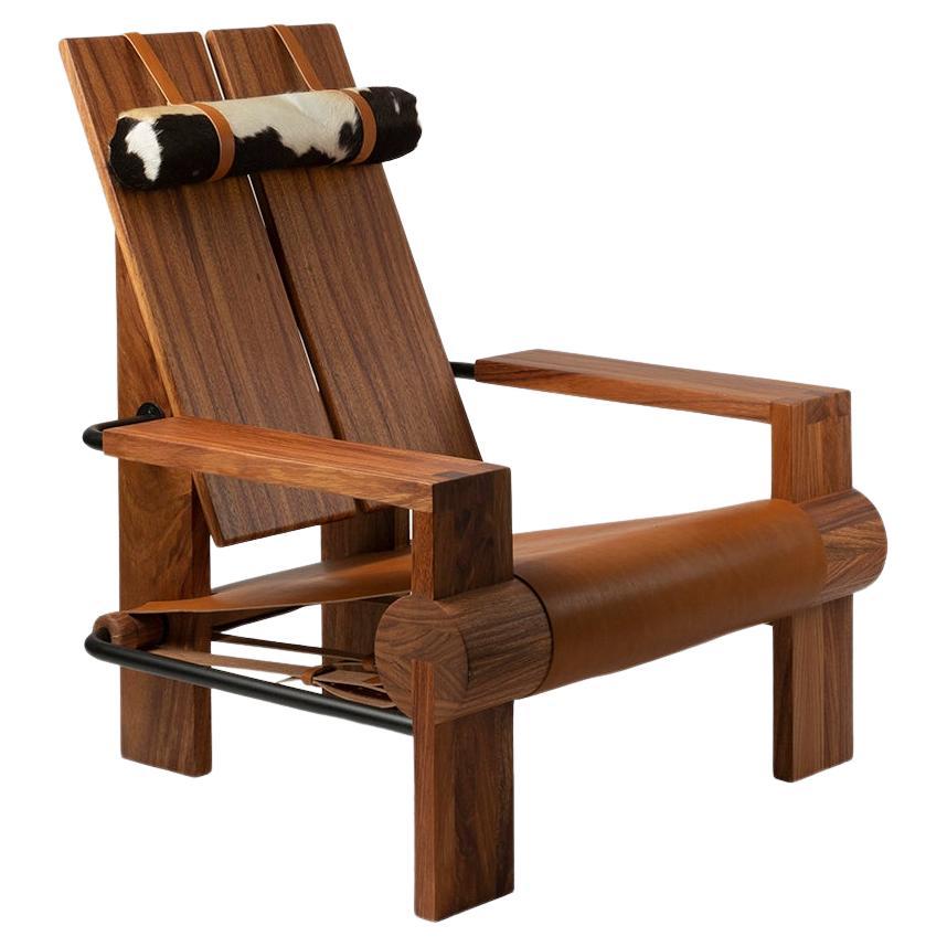 San Francisco chair, Leather and Dark Tropical Wood, Contemporary Mexican Design For Sale